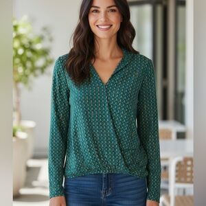 MICHAEL Michael Kors Teal and Gold Patterned Blouse